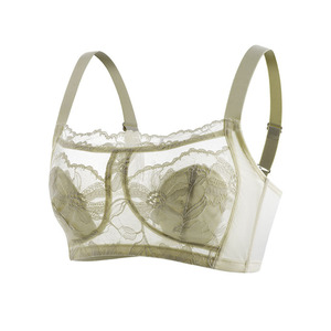 Soutien-gorge bustier en soie Tangge avec bonnets oreilles de lapin, en soie de mûrier, garniture en dentelle, anti-transparence, bretelles réglables, qui flattere la poitrine généreuse - Product Image 5