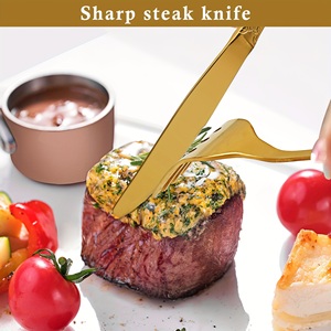 Cuchara y tenedor de acero inoxidable, cubiertos brillantes, juego de cubiertos de gama alta chapados en oro de lujo - Product Image 3