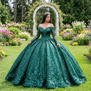 Robe de soirée en cristal vert fleuri, pleine de perles, pour soirée de bal, Jancember 9984-1 - Product Image 1