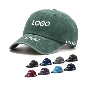 หมวกแก็ปผ้าฝ้ายฟอกแนววินเทจย้อนยุคสำหรับทุกเพศ,หมวกแก๊ปคุณพ่อปรับความยาวได้หมวกเบสบอลสีพื้นว่างเปล่าหมวกกีฬาฟอกสี6แผง