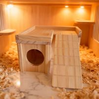 Tunnel-labyrinthe en bois massif pour hamster avec plateforme et rampe, décor de cage ventilé et amovible, vente en gros