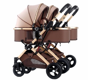 High Landscape <strong>Twin</strong> Baby Stroller Double <strong>Bassinet</strong> with Breathable Mesh Windows - Product Image 4