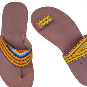 Chaussons en cuir véritable faits à la main en Ouganda avec doublure en cuir véritable, motif tribal, confort, décontractés, stock en vrac - Product Image 2