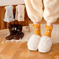 Chaussettes douillettes pour femmes, chaussettes d'hiver épaisses et moelleuses avec motif d'ours 3D, chaussettes chaudes et confortables pour la maison, chaussettes de sommeil, chaussettes douces et mignonnes