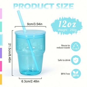Fashion Pastel Pink Transparent Stack Glass <b>Cup</b> <b>Reusable</b> Straw Lid Glass Tumbler for Bar Cafe Use - Product Image 6
