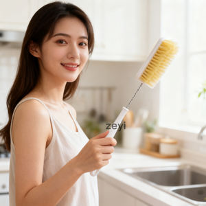 Brosse de nettoyage de bouteilles à col étroit et à long manche avec logo personnalisé Outil de récurage en poils de sanglier pour les bocaux de fermentation de vin et de bière en verre - Product Image 4