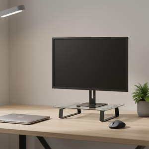 Ensemble de support de moniteur pour bureau 15,7x13,8x3,1 en verre trempé et métal noir - Product Image 2