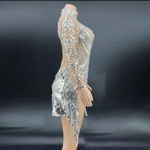 NOVANCE Y2258-B Vestido <span class=keywords><strong>de</strong></span> verano 2022 con borlas plateadas, vestido con abertura alta, cristales y diamantes, ropa <span class=keywords><strong>de</strong></span> mujer, disfraz <span class=keywords><strong>de</strong></span> cantante <span class=keywords><strong>de</strong></span> discoteca - Product Image 4