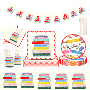 DAMAI - Juego de Vajilla Desechable para Fiestas Infantiles, Regreso a Clases, Juego de Vajilla Desechable para Fiestas, Platos, Vasos y Servilletas de Papel - Product Image 2