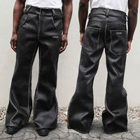 Pantalon en cuir PU noir sur mesure, taille haute, effet craquelé, coupe baggy oversize ample, style streetwear, effet empilé, évasé, pour homme