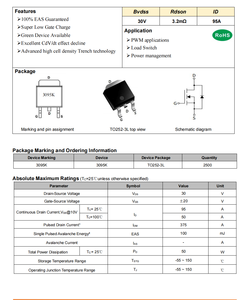 Ban đầu để 252 3095k n-ch 30V nhanh chóng chuyển đổi MOSFET 95A điện tử n-kênh MOS loại bóng bán dẫn - Product Image 3