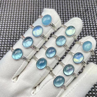 Nouveautés cristaux de bijoux réglables pierre précieuse de guérison natur aigue-marine ovale anneaux de cristal pour cadeau
