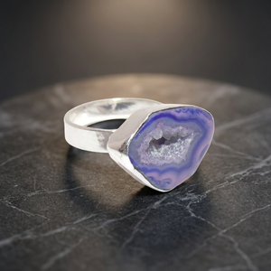 Bague vintage en argent plaqué avec agate drusy, sertie de diamants en clos et griffes, ajustable, classique, cadeau de mariage ou de fiançailles, bijou - Product Image 3