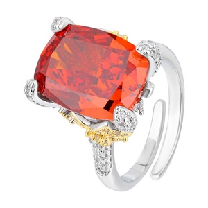 Dainty Jewelry Eco-friendly Copper Gold Plated Dazzling Brilliance 12*16mm Red Zircon Iced Out High Carbon Zircon Ring Women - Product Image 1