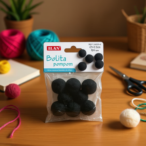 Pompon Ilan Bolita 2,5 cm in Lana Nera per Decorazioni Artigianali - Product Image 3