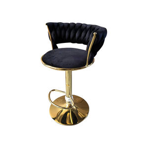 Sillas de Bar Modernas de Lujo con Base de Metal Dorado y Terciopelo Negro, Sillas de Bar para Cafetería, Sillas Altas para Cocina - Product Image 1