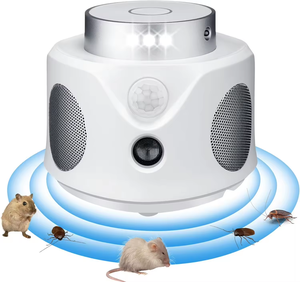 Dispositivo repelente ultrasónico de ratas y ratones 4 en <span class=keywords><strong>1</strong></span> de 360 grados con 9 luces estroboscópicas y control de plagas de interior PIR para mosquitos - Product Image 1