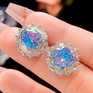 Fashion Jewelry Eco-friendly Copper 14-10mm Mixed Design Blue Zircon Flower Pendant <b>Earrings</b> Jewelry Set - Product Image 5