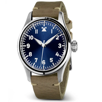 Reloj de piloto mecánico automático de lujo para hombre, esfera luminosa, puntero, pantalla, buzo disponible, cuero, goma, silicona, 5mm