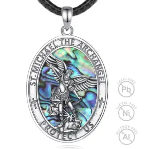 Merryshine Nacre Amulette Religieux Saint Michael St Michael Archange Médaille Pendentif Collier Bijoux pour Hommes