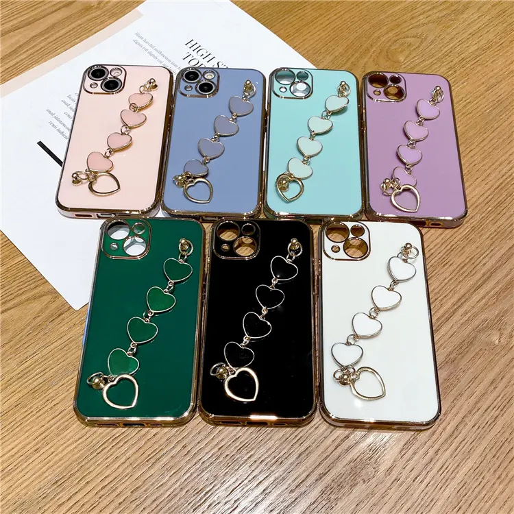 Luxury 3d heart bracelet plating laser etching mobile back cover for iphone x xs xr 11 12 13 14 pro max case tpu skin protective