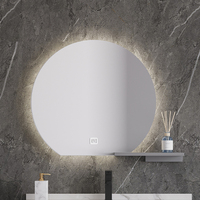 Kabinet Kamar Mandi Modern Dinding Terpasang Anti Air dengan Cermin Termasuk, Dilengkapi LED dan Plat Batu Lapis Ganda Tanpa Sambungan, Gambar HD