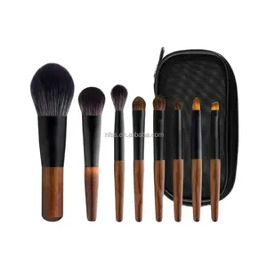 Mini Portable Fake Mahogany Walnut Wood Handle Nylon Foundation Primer Powder Makeup Brush With Zip Lock Net Bag For Make Up