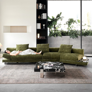 Sofá Esquinero de Tela Chenille Curvo Skyline de Diseño Minimalista Italiano, Cojín Suave para Sala de Estar, Muebles para el Hogar - Product Image 1