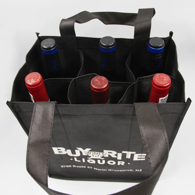 2023 şarap özel promosyon hediyeler torba kullanımlık olmayan dokuma şarap çantaları 6 şişe bez şarap çantası