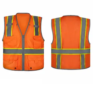 Hai tone ANSI Class 2 an toàn vest biểu tượng tùy chỉnh 100% polyester lưới khả năng hiển thị cao an toàn phản xạ Áo ghi lê với túi OEM tùy chỉnh