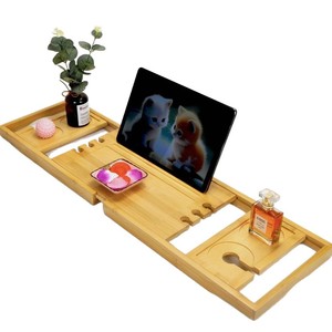 Support de baignoire en bambou rétractable, antidérapant, avec étagère de lecture, plateau de salle de bain pour adultes, style moderne et minimaliste - Product Image 5