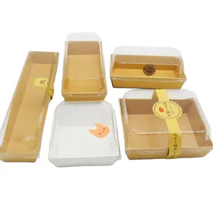 Großhandel benutzer definierte Lebensmittel qualität Kraft Salat kuchen Box Sandwich-Verpackungs box mit klarem PET-Deckel Custom Carry Tray