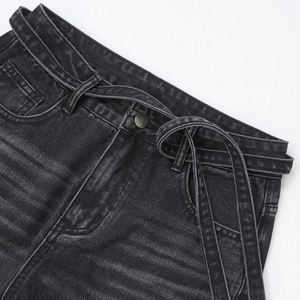 <span class=keywords><strong>Jean</strong></span> taille haute noir-<span class=keywords><strong>gris</strong></span> délavé pour femme, coupe droite ample amincissante, pantalon large - Product Image 6