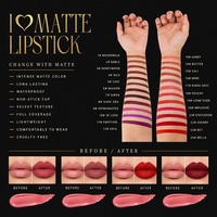 Rouge à lèvres mat velours à marque privée, anti-transfert, waterproof, longue tenue, haute pigmentation, différents tubes, logo personnalisé