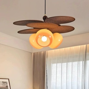 Lustres japonais Wabi Sabi en tissu marron <span class=keywords><strong>avec</strong></span> abat-jour en forme d'hélice pour salon nordique, chambre à coucher, appartement bohème, style rétro fantaisiste - Product Image 1