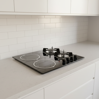 Table de cuisson à gaz moderne à quatre brûleurs, compatible GPL, classe B, économe en énergie, encastrable, surface en verre trempé, fonctionnement sur batterie, facile à utiliser