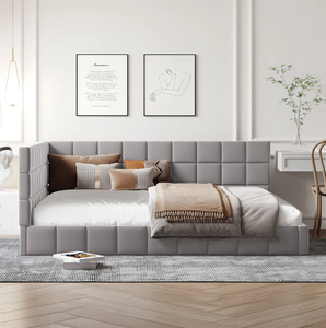 Rembourrage en velours gris élégant au design du milieu du siècle Canapé-<span class=keywords><strong>lit</strong></span> double de jour carré à dossier capitonné - Product Image 6