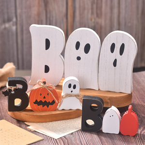 Wooden Halloween BOO Ghost Figurines Decorations Indoor <b>Party</b> <b>Table</b> Display Large Medium Small Size Tree Material - Product Image 1