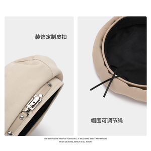 Haute qualité mode couleur unie <span class=keywords><strong>tricot</strong></span>é printemps été bérets coton français rétro béret chapeau pour les femmes en gros - Product Image 4