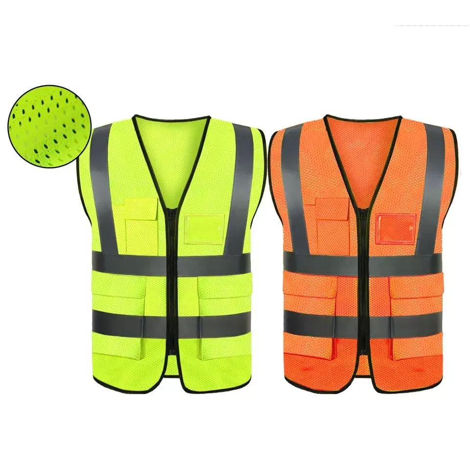 Custom logo polyester two tone Workwear hi High Vis Work Reflective clothing mesh Safety Vest with logo