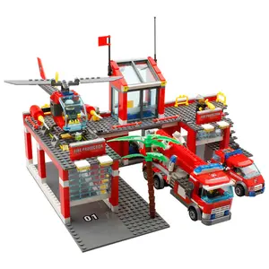 Kaizi शहर आग स्टेशन इमारत ब्लॉकों मॉडल फायर फाइटर आदमी ट्रक संगत ईंटों खिलौने