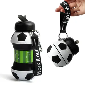 Patent kullanımlık çevre dostu BPA ücretsiz spor futbol topu futbol sevimli silikon katlanır katlanabilir çocuk çocuk su şişesi