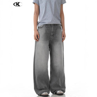 11KN Cloud Grey American-Style Jeans à jambe droite pour hommes femmes Denim lavé ample minceur tridimensionnel jambe large