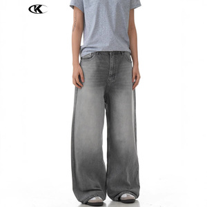 <span class=keywords><strong>Jeans</strong></span> a <span class=keywords><strong>gamba</strong></span> dritta 11KN grigio nuvola stile americano per uomo e donna in Denim lavato a <span class=keywords><strong>gamba</strong></span> <span class=keywords><strong>larga</strong></span> e snellente tridimensionale - Product Image 3