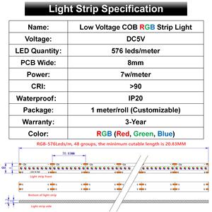 Phổ biến 5V USB 4pin điều khiển <span class=keywords><strong>RGB</strong></span> ánh sáng linh hoạt COB <span class=keywords><strong>LED</strong></span> <span class=keywords><strong>Strip</strong></span> cho trang trí trong nhà - Product Image 2
