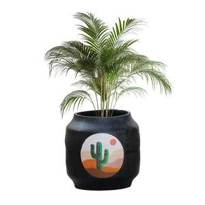 Pot de fleurs décoratif d'intérieur noir et vert pour table, élégant, pour bureau, salon, décoration de la maison - Product Image 3