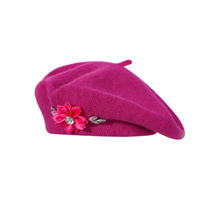 Boinas de Lana Francesas de Color Sólido, Gorro Clásico de Invierno, Boina con Decoración Floral para Mujer - Product Image 3