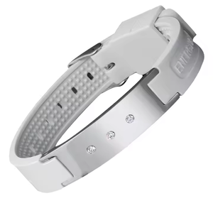 Bracelets de santé classiques en acier inoxydable avec logo personnalisé, 4 en 1, à base d'éléments bioénergétiques et de zircon, collection Hottime - Product Image 2