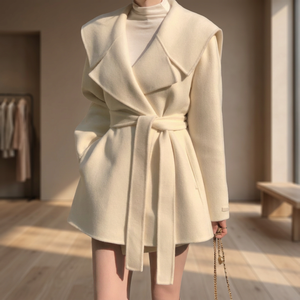 Abrigo de lana estilo francés para mujer, cinturón, corte holgado, manga larga, ropa de abrigo informal para otoño - Product Image 2