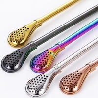 Pailles à thé en acier inoxydable 304 noires, cuillère, filtre à thé Yerba Mate, bombilla réutilisable, outils pour thé en gourde, accessoires de bar